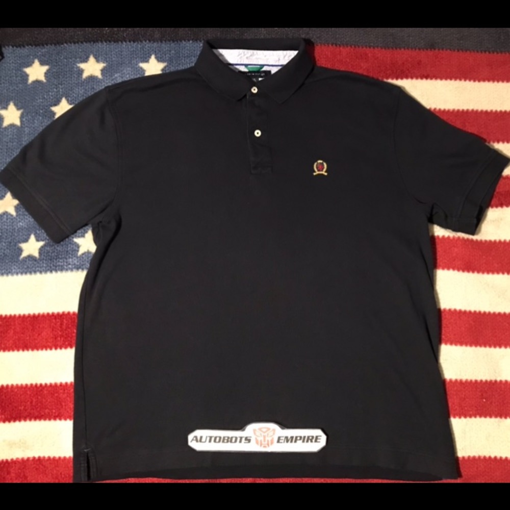 Vintage Tommy Hilfiger Black Lion Crest Rugby Shirt L Stadium PWing rlx Golf cp